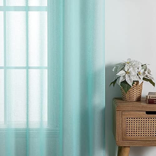 Τυρκουάζ ημιδιαφανείς κουρτίνες με ρολό 37x84", κουρτίνες βουάλ με υφή λινού για 2