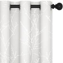 Room Darkening Curtains, White, Thermal & Noise Reducing, Silver Branch Pattern, 42x63", Grommet Panels, Set of 2