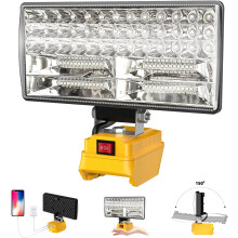 8" Cordless LED Work Light compatible with Dewalt 20V Battery, 2-level adjustable, 5400 lm, USB port, portable—no battery included