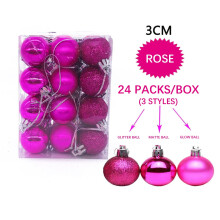 24ct Mini Christmas Ball Ornaments Shatterproof Christmas Ornaments Set Decorations for Xmas Tree Balls 30mm/1.18" (Hot Pink)