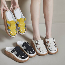 Muffin slippers met dikke zool en middelhoge hak, zomerse casual outdoor schoenen voor dames met één stijgbeugel, comfortabele slippers met zachte