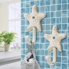 KALLORY Lot de 3 crochets muraux style marin en fer blanc en forme d'étoile de mer pour porche et chambre