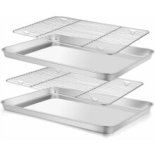 Plaque de cuisson en acier inoxydable avec grille (2 plaques + 2 grilles), compatible four et lave-vaisselle, non toxique, robuste, 40,6 x 30,5 x 2,5