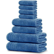 Ensemble de 8 serviettes 100 % coton (2 serviettes de bain, 2 serviettes pour les mains, 4 gants de toilette), séchage rapide et ultra-absorbants,