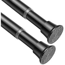 Lot de 2 tringles à rideaux à ressort noires, réglables de 45 à 90 cm, sans perçage, compatibles avec portes, fenêtres et placards.