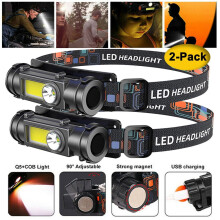 Xhy LED-hoofdlamp (2 stuks), 1000 lumen, oplaadbare hoofdlamp, verstelbaar, waterdicht, voor volwassenen/kinderen – compatibel met USB-opladen