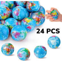 2.48'' Mini Squeezable Globe Stress Balls,Tension Reliver Balls,Party Favor,Soft PU Globe Ball,Earth Pattern,Party Toys