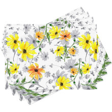 4er-Set Platzsets im Vintage-Stil mit Blumenmuster, waschbar, aus Leinen, gelbe Blumen, für sommerliche Küchentische, Esstische, Heimdekoration,