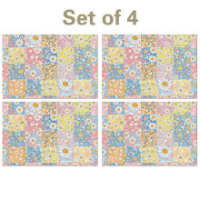 Tischsets aus Leinen mit Blumenmuster von Pioneer (4er-Set), waschbar, rutschfest, hitzebeständig, für die Küche, 30 x 45 cm