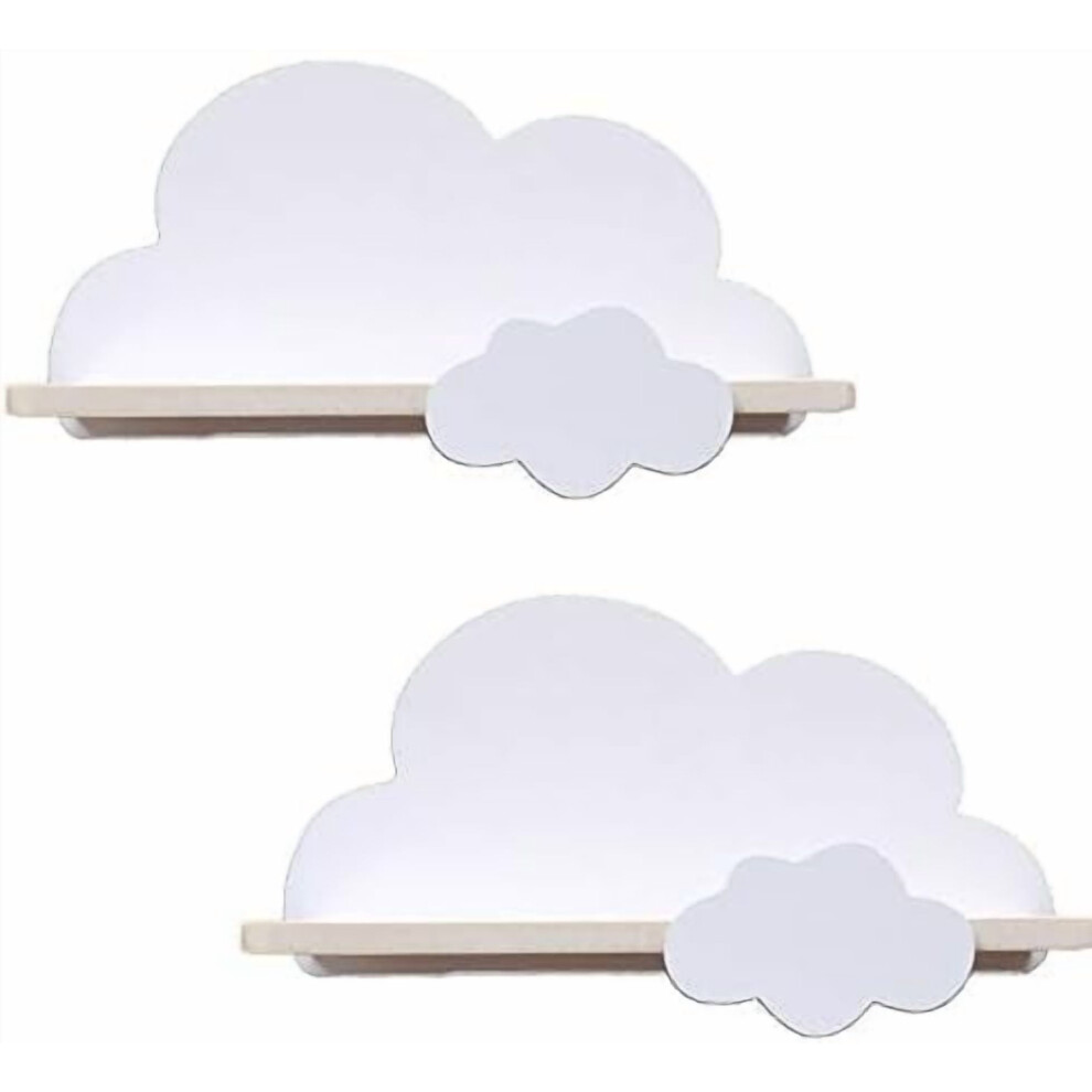 2Pcs White Cloud Floating Shelves for Kids' Nursery/Bedroom – Wooden Wall Shelf, Compatible with Baby Book Storage & Decor