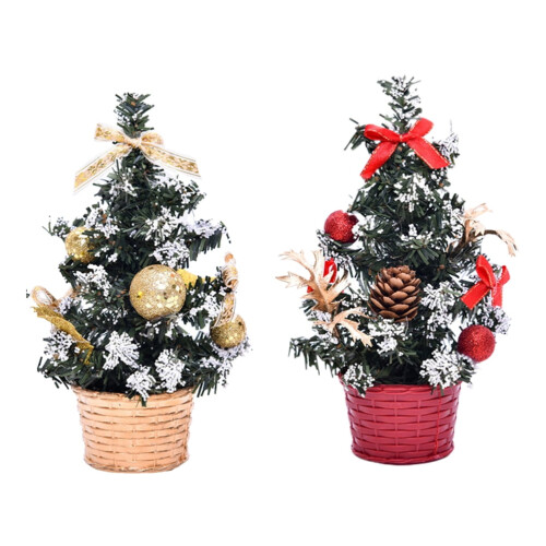Mini Artificial Christmas Trees Set 2 pcs 20cm Red and Gold