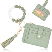 Silicone Bracelet Keychain Wallet for Women Wristlet Card Holder Slim RFID Wallet with Zipper Pocket
