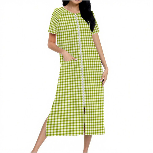 Women's plaid flannel robe with pockets, S-2XL