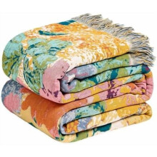 Boho tæppe til seng 60"x80" bomuldsblomstertæppe i dobbeltstørrelse til sofaer alle årstider let muslin åndbart landligt tæppe