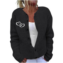 Damen-Strickcardigan mit Karomuster, Rundhalsausschnitt, langen, schmal zulaufenden Bündchen, lockeren, übergroßen Knöpfen, weichem, bequemem