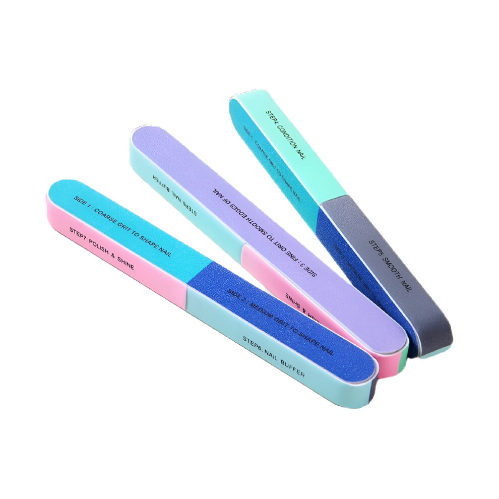 6-Sided Nail File Set â 100/100 Grit Steel Emery Boards, Buffer & Sanding Sponge for Natural Nails