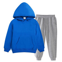 Kids Solid Color Hooded Sweatshirt Set with Fashion Long Pants Fall Winter Soft Two Piece Outfit for Children 2-12 Years(Blue#3,11-12 Years)