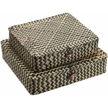 Woven Storage Basket with lid - Flat Wicker Storage Baskets Bins Natural Seagrass Storage Baskets Box for Shelf Home Decor, Set of 2, Blacks Strips