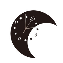 Moon and Star Wall Clock Black Acrylic 35x29cm