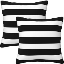 Housses de coussin rayées noires et blanches style ferme, 45 x 45 cm, lot de 2, douces, pour canapé, lit, fauteuil, salon, intérieur et extérieur.