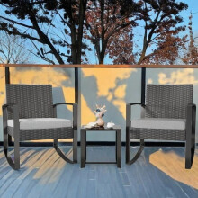 Ensemble de mobilier de patio 3 pièces, comprenant des fauteuils à bascule d'extérieur avec coussins épais et une table basse, idéal pour le