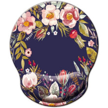 (19-Flowers) Blue Marble Ergonomic Mouse Pad with Memory Foam Wrist Rest, Non-Slip Rubber Base, for Home Office & Gaming