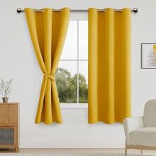 Blackout Curtains for Bedroom with Tiebacks – Room Darkening, Grommet Top, Mustard Yellow, 42x72", Set of 2 (Compatible with Standard Rods)
