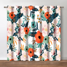 Floral Blackout Curtains Spring Flower Green Leaves Decor Home Bedroom Living Room Darkening Grommet Window Drapes 2 Panel Set, 42"x84"