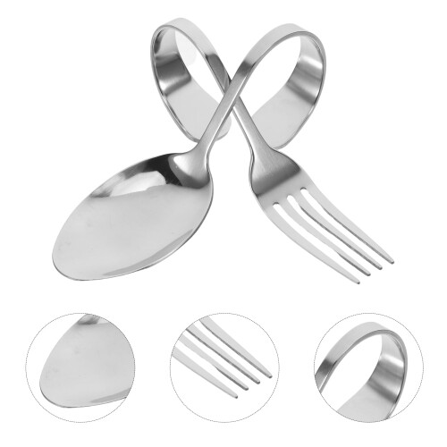 Stainless Steel Fork and Spoon Set Curved Handle 2 Pieces