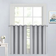 36" Blackout Curtain Panels w/ Grommets – Light Grey, Thermal Insulated, Room Darkening, 52Wx36L, 2 Pcs