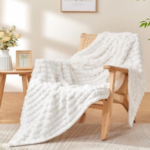 White Twin Throw Blanket 60x80" – Super Soft 3D Checkered Fuzzy Fleece, Plush Cozy Blanket for Bed & Room Decor, Fall/Winter