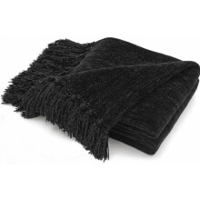 Throw Blanket Soft Cozy Chenille Throw Blanket with Fringe Tassel for Couch Sofa Chair Bed Living Room Gift (Black, 50" x 60")