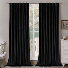 Black Velvet Curtains 52x78", Thermal Blackout, Back Tab & Rod Pocket, 2 Panels, for Bedroom/Living Room