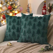 Housses de coussin sapin de Noël 56 x 56 cm, lot de 2, jacquard en fausse fourrure verte, décoration de Noël, compatibles avec PTK006A22