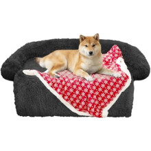 Calming Dog Bed & Christmas Throw Blanket – Fluffy Plush Mat, Furniture Protector, Holiday Sofa Cover for Large/Medium/Small Dogs & Cats (Medium,
