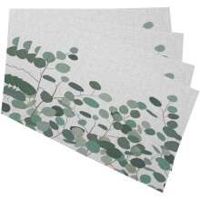 Set van 4 placemats met eucalyptusmotief, linnen, wasbaar, hittebestendig, zilverdollar-eucalyptusdesign