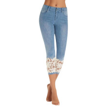 Damenhose, kurze Jeans, kurze Jeans mit Spitze, elastischem Bund, Sommerhose