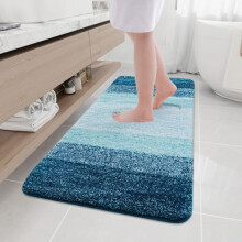 Tapis de bain en microfibre à poils longs, antidérapant, absorbant et lavable en machine, 137 x 61 cm, bleu paon, rectangulaire