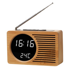 Large Screen Wood Bedside Clock Radio Digital Display Multifunctional Retro Alarm High Definition