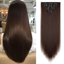 Extensiones de cabello sintético con clip, 7 piezas, doble trama, cabello largo ondulado y liso para mujer.