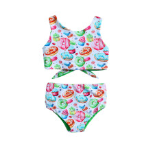Sommerlicher zweiteiliger Badeanzug mit Cartoon-Print für Kleinkinder, wendbares Bikini-Set für Mädchen im Alter von 12-18 Monaten