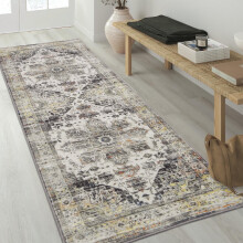 Tapis vintage 60 x 180 cm, aspect vieilli, lavable, antidérapant, à poils courts, idéal pour le salon, la chambre ou une décoration intérieure