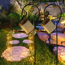 Annaffiatoio solare con luci, cascata solare sospesa impermeabile per esterni, decorazione da giardino, confezione da 2
