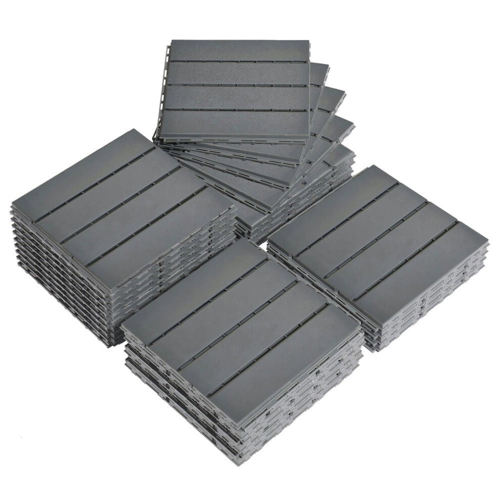 Plastic Deck Tiles, 27 Pack Of Interlocking Flooring, 11.8"X11.8" Water-Resistant Tiles For Indoor & Outdoor Spaces, Dark Gray 9329345090899