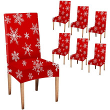 Rode kerststoelhoezen met witte sneeuwvlokken, rekbaar en wasbaar, set van 6, geschikt voor eetkamer-, hotel- en keukenstoelen.
