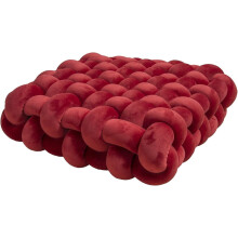 Wine Red Velvet Knot Square Decorative Pillow, 33x33x12cm, for Living Room, Bedroom, Office – Home Accent Cushion