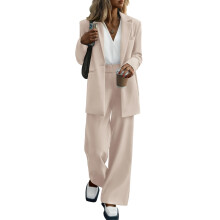 Women's Fall Two Piece Outfits Dressy Blazer Jacket and Wide Leg Pants Pockets Business Casual Office Suit Sets (Black,Medium)
