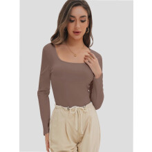 Dame Langærmede Skjorter Crop Tops Gå-på-dagen Basis T-shirts Tøj