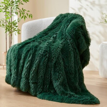 Fuzzy Faux Fur Throw Blanket Dark Green 50x60 in