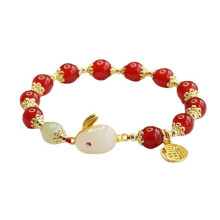 Pulseira de Jade Coelho da Bênção Vermelha QHUDLV M1487 para Mulheres – Estilo Antigo, Presente de Alto Valor, Compatível com Temas do Zodíaco